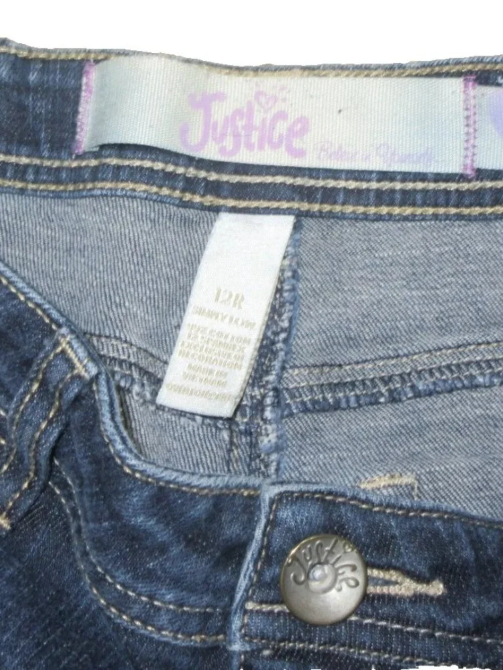 justice girls dark denim blue jeans straight leg sz 12R zipper Button